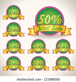 Colorful Bright Total Sale tags with Sale text. Vector illustration tips for business artwork