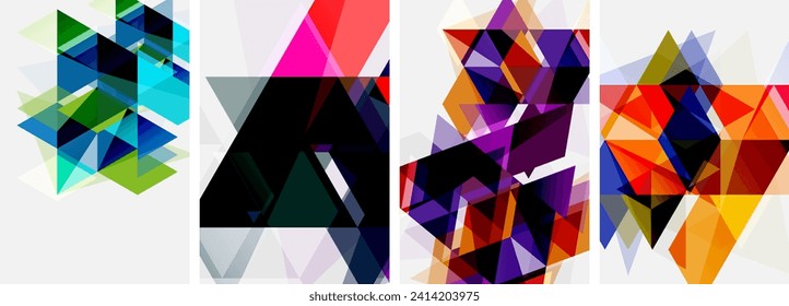 Colorful bright triangles with various colors and transparencies. Vector illustration For Wallpaper, Banner, Background, Card, Book Illustration, landing page