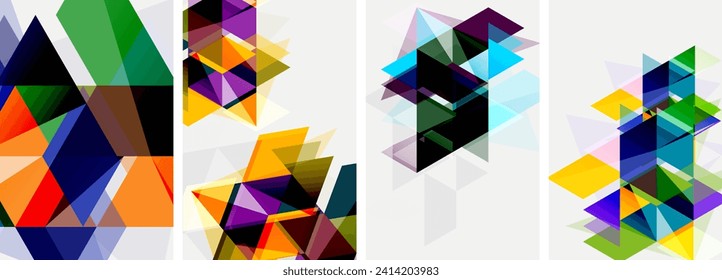 Colorful bright triangles with various colors and transparencies. Vector illustration For Wallpaper, Banner, Background, Card, Book Illustration, landing page