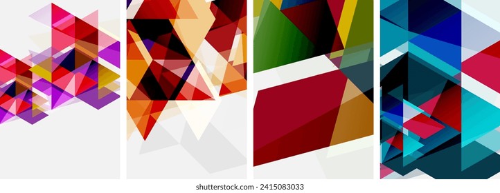 Coloridos triángulos brillantes con varios colores y transparencias. Ilustración vectorial para fondo de escritorio, pancarta, fondo, tarjeta, ilustración del libro, página de inicio