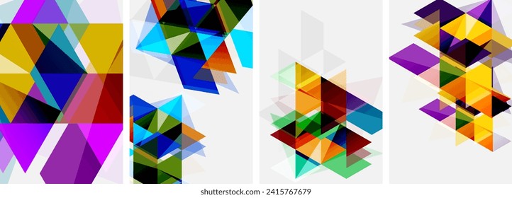 Colorful bright triangles with various colors and transparencies. Vector illustration For Wallpaper, Banner, Background, Card, Book Illustration, landing page