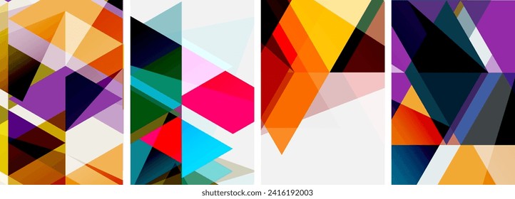 Coloridos triángulos brillantes con varios colores y transparencias. Ilustración vectorial para fondo de escritorio, pancarta, fondo, tarjeta, ilustración del libro, página de inicio