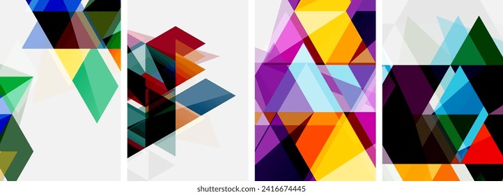 Coloridos triángulos brillantes con varios colores y transparencias. Ilustración vectorial para fondo de escritorio, pancarta, fondo, tarjeta, ilustración del libro, página de inicio