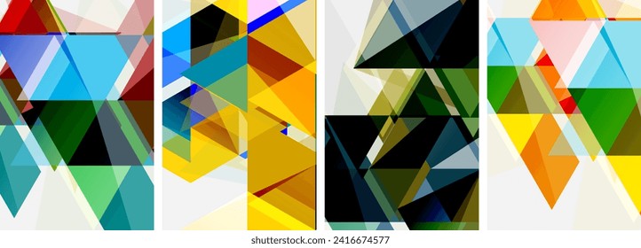 Colorful bright triangles with various colors and transparencies. Vector illustration For Wallpaper, Banner, Background, Card, Book Illustration, landing page