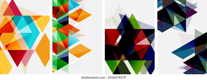 Colorful bright triangles with various colors and transparencies. Vector illustration For Wallpaper, Banner, Background, Card, Book Illustration, landing page