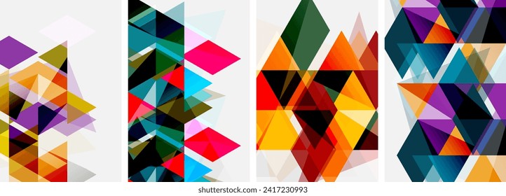 Colorful bright triangles with various colors and transparencies. Vector illustration For Wallpaper, Banner, Background, Card, Book Illustration, landing page