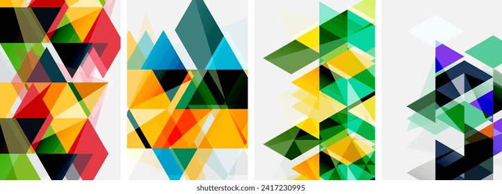 Colorful bright triangles with various colors and transparencies. Vector illustration For Wallpaper, Banner, Background, Card, Book Illustration, landing page