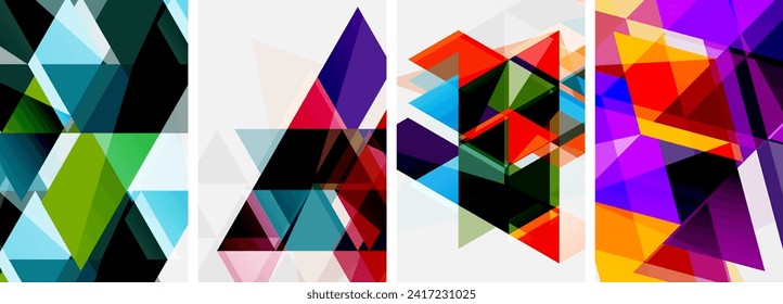 Colorful bright triangles with various colors and transparencies. Vector illustration For Wallpaper, Banner, Background, Card, Book Illustration, landing page