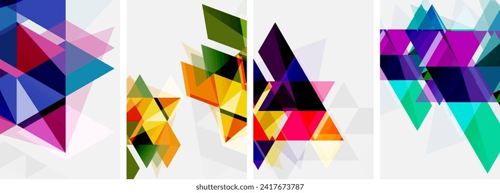 Colorful bright triangles with various colors and transparencies. Vector illustration For Wallpaper, Banner, Background, Card, Book Illustration, landing page