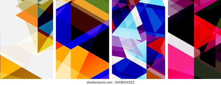 Colorful bright triangles with various colors and transparencies. Vector illustration For Wallpaper, Banner, Background, Card, Book Illustration, landing page
