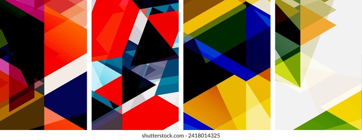 Colorful bright triangles with various colors and transparencies. Vector illustration For Wallpaper, Banner, Background, Card, Book Illustration, landing page