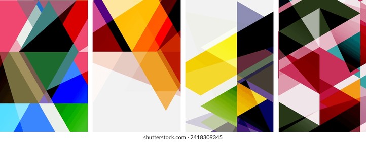 Colorful bright triangles with various colors and transparencies. Vector illustration For Wallpaper, Banner, Background, Card, Book Illustration, landing page