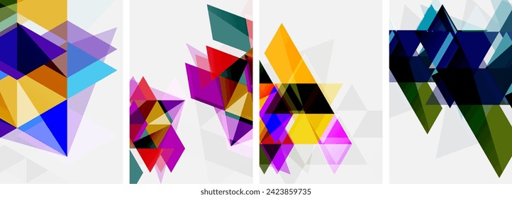 Colorful bright triangles with various colors and transparencies. Vector illustration For Wallpaper, Banner, Background, Card, Book Illustration, landing page