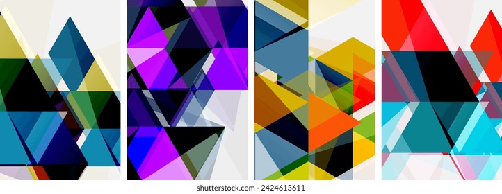 Colorful bright triangles with various colors and transparencies. Vector illustration For Wallpaper, Banner, Background, Card, Book Illustration, landing page