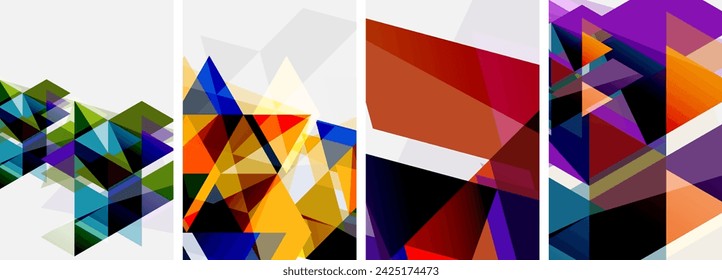 Colorful bright triangles with various colors and transparencies. Vector illustration For Wallpaper, Banner, Background, Card, Book Illustration, landing page