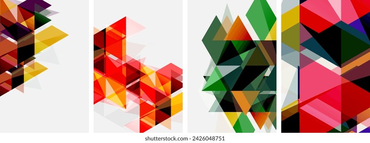 Coloridos triángulos brillantes con varios colores y transparencias. Ilustración vectorial para fondo de pantalla, banner, fondo, tarjeta, ilustración de libro, página de destino