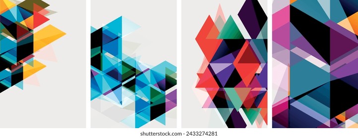 Colorful bright triangles with various colors and transparencies. Vector illustration For Wallpaper, Banner, Background, Card, Book Illustration, landing page