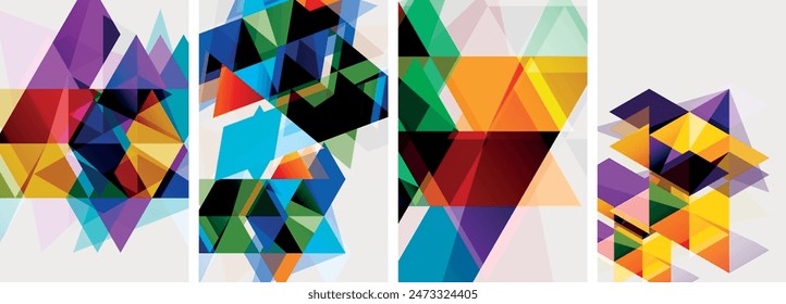 Colorful bright triangles with various colors and transparencies. Vector illustration For Wallpaper, Banner, Background, Card, Book Illustration, landing page