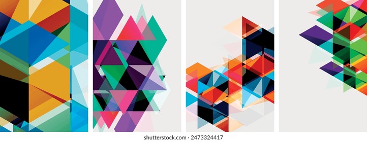 Colorful bright triangles with various colors and transparencies. Vector illustration For Wallpaper, Banner, Background, Card, Book Illustration, landing page