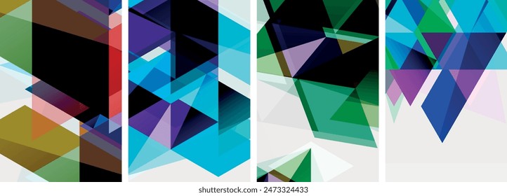 Colorful bright triangles with various colors and transparencies. Vector illustration For Wallpaper, Banner, Background, Card, Book Illustration, landing page
