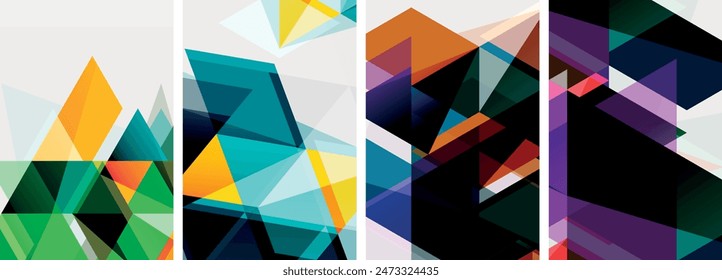 Colorful bright triangles with various colors and transparencies. Vector illustration For Wallpaper, Banner, Background, Card, Book Illustration, landing page