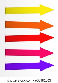 Colorful bright vector arrows banner, directional sign inserted into white cut paper