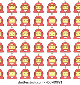 Colorful Bright Vector Illustration Seamless Pattern Set of Funny Robots In Cartoon Doodle Style. Perfect For Children Book Covers, Wrapping Paper, Wallpaper