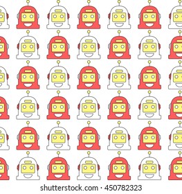 Colorful Bright Vector Illustration Seamless Pattern Set of Funny Robots In Cartoon Doodle Style. Perfect For Children Book Covers, Wrapping Paper, Wallpaper