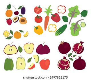 colorful bright vector image of fruits and vegetables