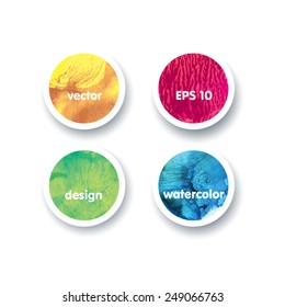 Colorful bright watercolor circles. Abstract watercolor background. Hand-drawn painted, vector element for design. Blots isolated.