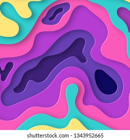 Colorful bright wave paper cut background template. Flyer, Cover, banner design. Trendy vector abstract shapes for presentations and posters.