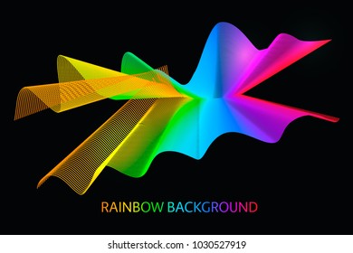 Colorful bright wavy lines on a dark background. Abstract rainbow wave backdrop. Easy to edit design template for your artworks.