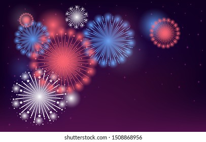 Colorful Brightly Beautiful Fireworks Abstract Background Vector Illustration