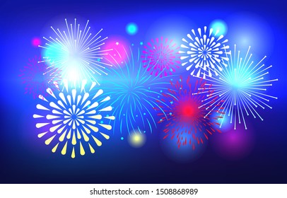 Colorful Brightly Beautiful Fireworks Abstract Background Vector Illustration