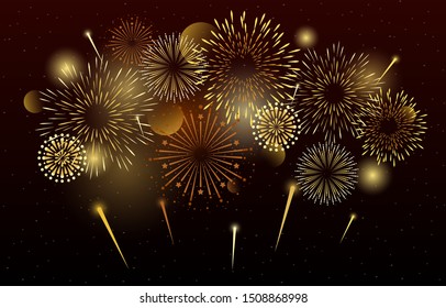 Colorful Brightly Beautiful Fireworks Abstract Background Vector Illustration