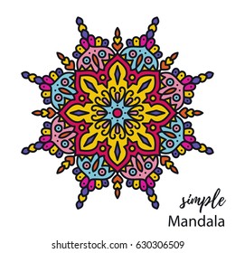 Colorful briht boho indian ornament mandala zentangle vector illustration
