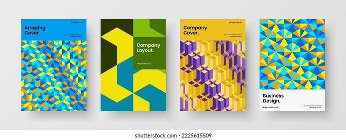 Colorful brochure A4 design vector concept collection. Creative geometric shapes magazine cover layout composition.