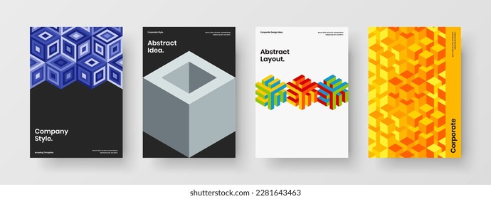 Colorful brochure A4 vector design layout bundle. Vivid geometric pattern company cover illustration collection.