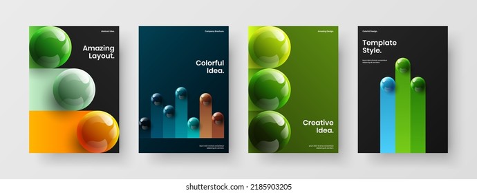 Colorful brochure vector design layout collection. Unique realistic spheres postcard concept set.