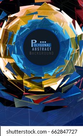 Colorful broken polygonal abstract triangle sphere on dark blue geometric shatter graphic background