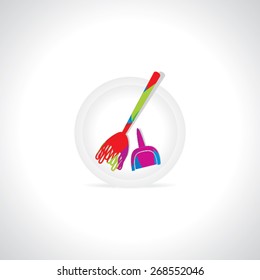 colorful broom and dustpan vector illustration