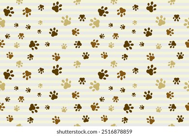 Colorful Brown Cat Or Dog Paw Pattern Background With Striped. Wallpaper. Vector Illustration. Valentine's Day. Animal. Backdrop. Summer