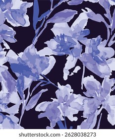 Colorful brown seamless vector pattern with abstract wild flowers and plants. Floral vector texture, print. Big flowers