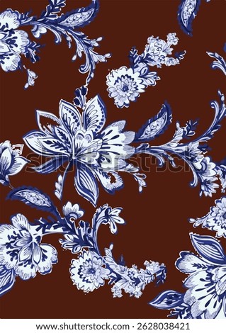 Colorful brown seamless vector pattern with abstract wild flowers and plants. Floral vector texture, print. Big flowers