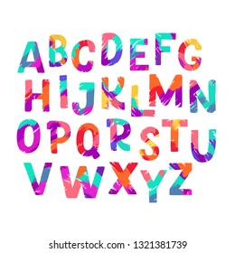 Colorful Brush alphabet. Vector of stylized brushy font. Isolated characters. Handdrawn display font for DIY projects and kids design.
