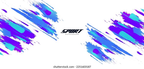 Colorful Brush Background with Halftone Effect. Brush Stroke Illustration for Banner, Poster, or Sports Background. Scratch and Texture Elements For Design