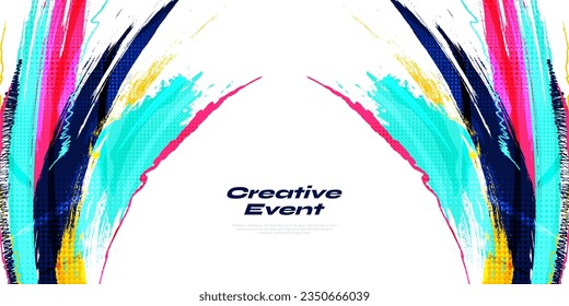 Colorful Brush Background with Halftone Effect. Brush Stroke Illustration for Banner, Poster, or Sports Background. Scratch and Texture Elements For Design