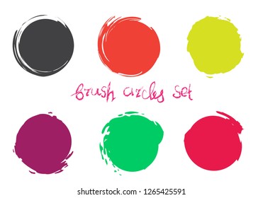Colorful Brush Circles Vector Template. Stroke Round Shapes Design. Funky Freestyle Circles Grunge Background. Original Funky Illustration with Editable Elements for Your Design.
