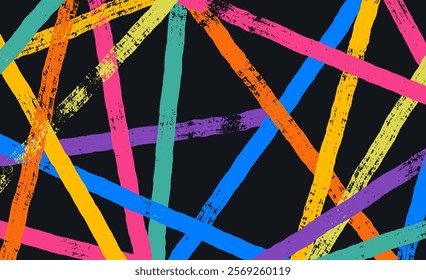 Colorful brush drawn bold crossed lines abstract background with space for text. Hand drawn abstract organic geometric banner. Pattern design for poster, flyer, card, postcard, cover, brochure. Vector