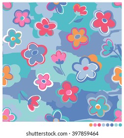Colorful brush flower seamless vector pattern